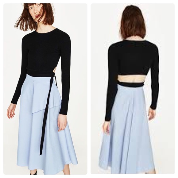 Zara Dresses & Skirts - Zara Blue High Waist Midi Skirt Size XS